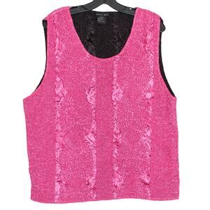 Tally Ho Womens Top Vintage Crinkle Sleeveless Reversible Pink Black Size 1X GF